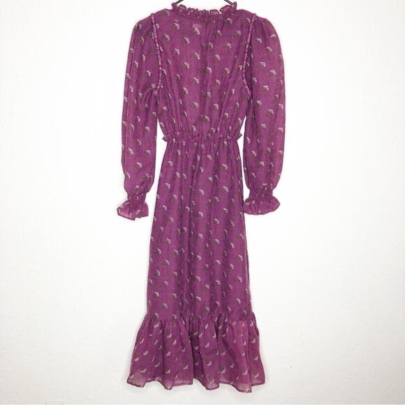 Sea New York purple floral wool blend ruffle trim midi dress size 4 - Picture 15 of 16